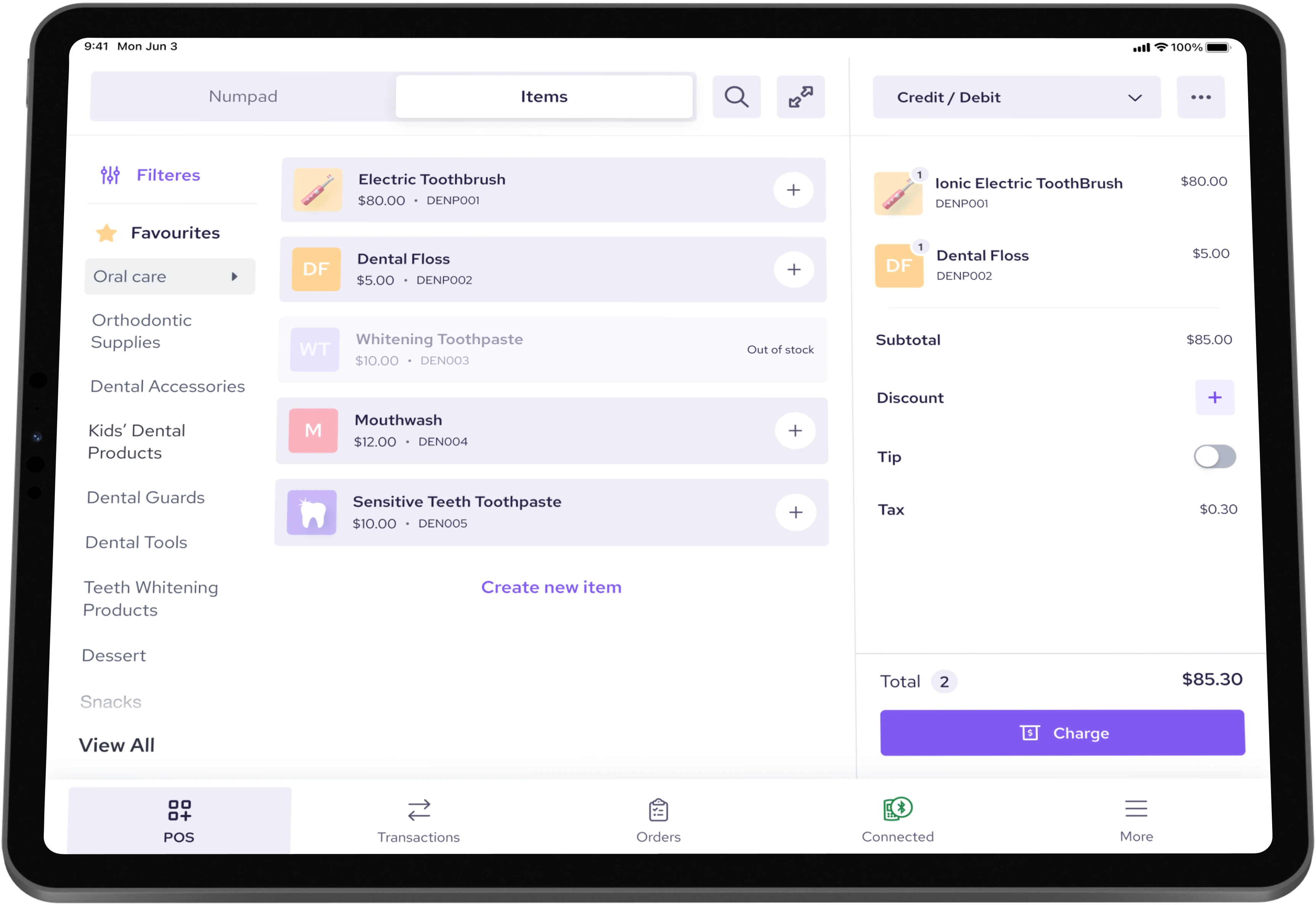 Helcim iPad POS system user interface